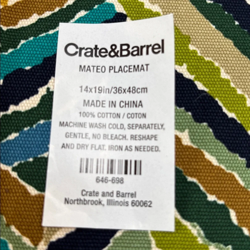 Crate & Barrel 8 Mateo Placemat Multicolor Chevron Design